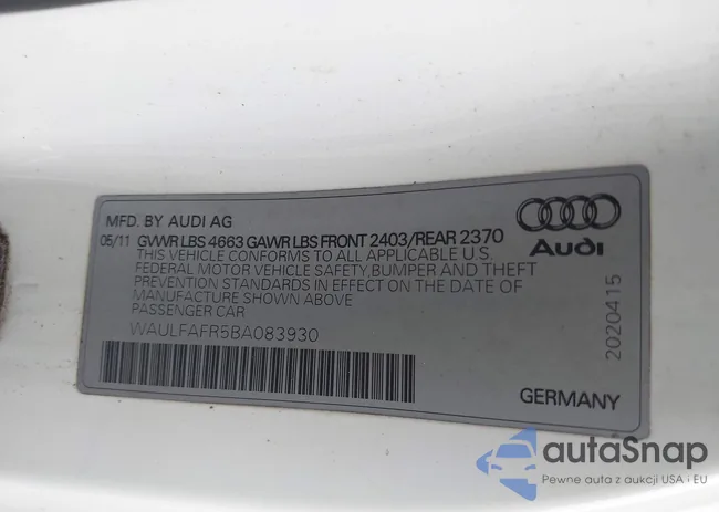 WAULFAFR5BA083930: 43760730