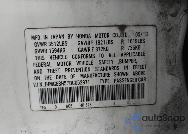 JHMGE8H57DC052971: 43760790