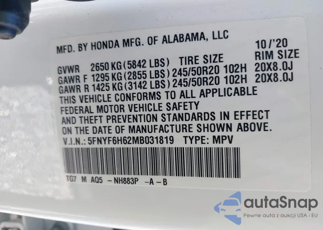 5FNYF6H62MB031819: 43760917