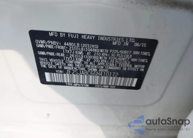 JF2SJABC6GH410172: 43762345