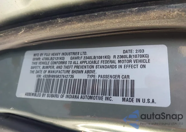 4S3BH895837642735: 43761739