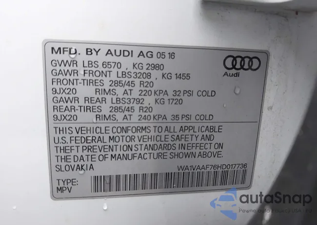 WA1VAAF76HD017736: 43761817