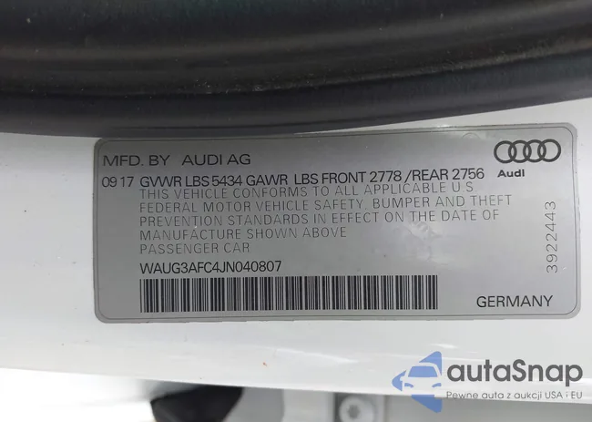 WAUG3AFC4JN040807: 43761845
