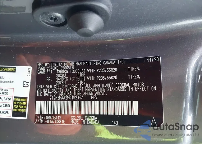 2T2HZMAA2MC192147: 43763326