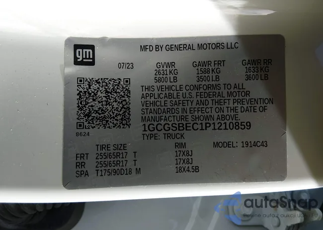 1GCGSBEC1P1210859: 43762895