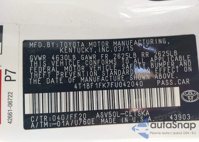 4T1BF1FK7FU042040: 43764245