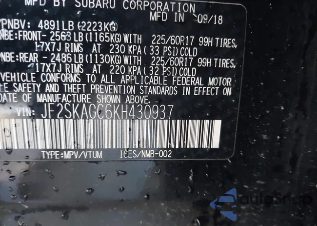 JF2SKAGC6KH430937: 43764366