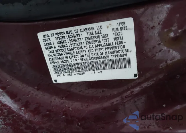 5FNRL38248B034560: 43764981