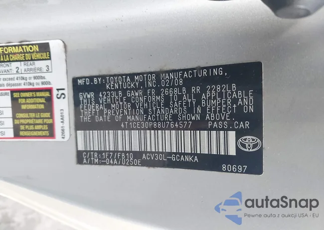 4T1CE30P88U764577: 43764997