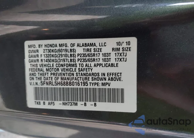 5FNRL5H68BB016195: 43765083