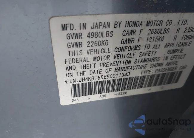 JH4KB16565C011343: 43765170