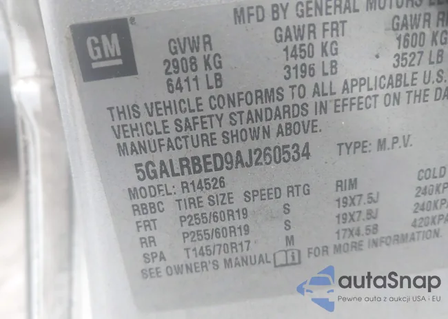 5GALRBED9AJ260534: 43765254