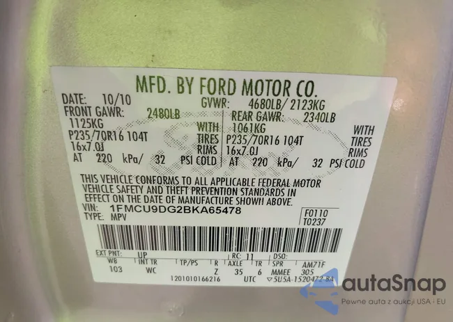 1FMCU9DG2BKA65478: 43765276