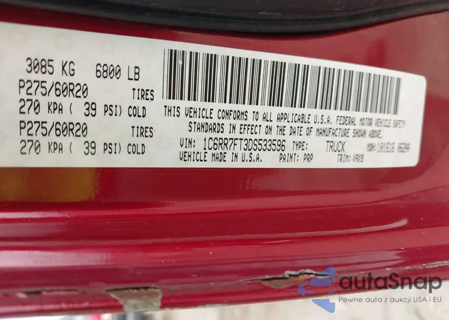 1C6RR7FT3DS533596: 43765310