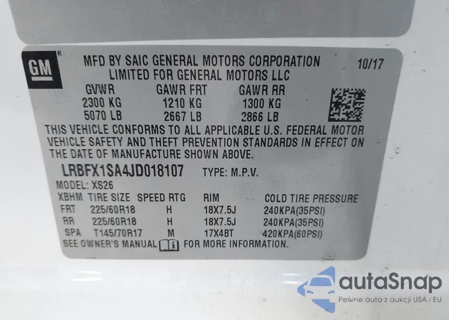 LRBFX1SA4JD018107: 43765417