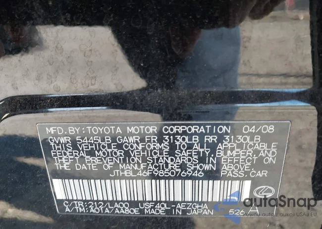 JTHBL46F985076946: 43765461