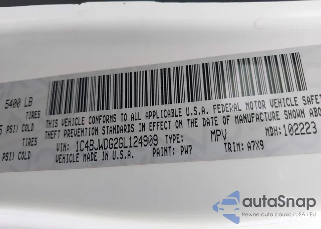 1C4BJWDG2GL124909: 43765485