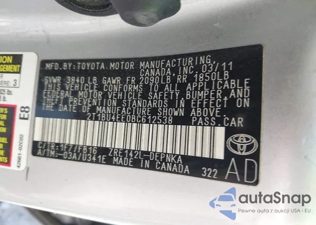 2T1BU4EE0BC612538: 43765536