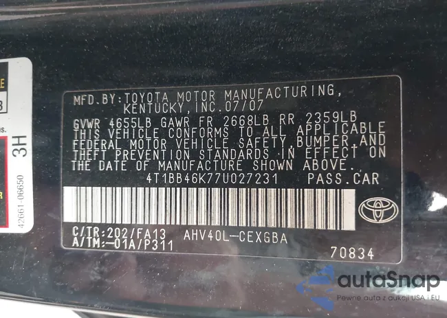 4T1BB46K77U027231: 43764792