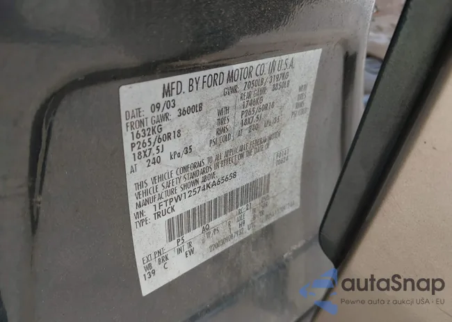 1FTPW12574KA65658: 43764812