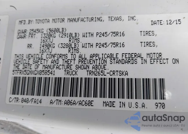 5TFRX5GNXGX058541: 43764897