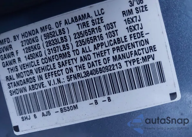 5FNRL38406B092213: 43764969