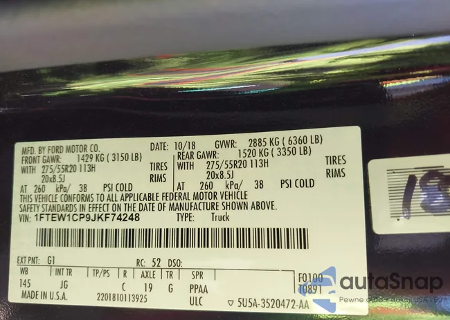 1FTEW1CP9JKF74248: 43766334