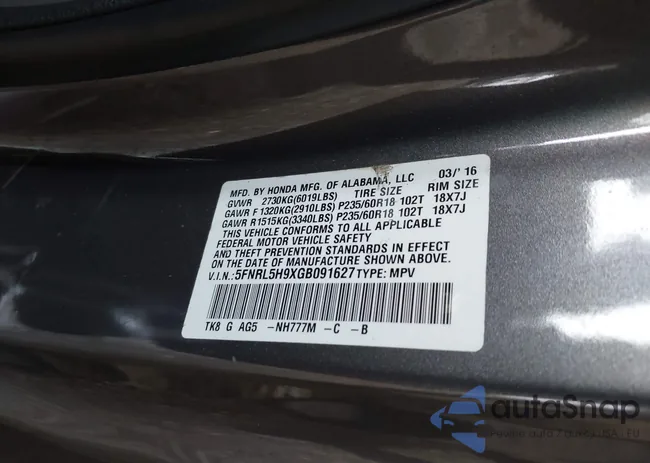 5FNRL5H9XGB091627: 43766450