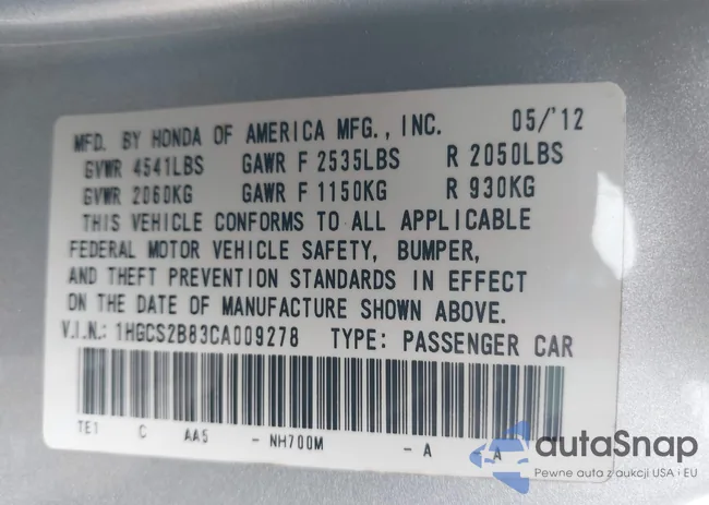 1HGCS2B83CA009278: 43765745