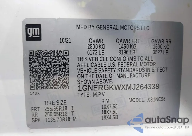 1GNERGKWXMJ264338: 43765761