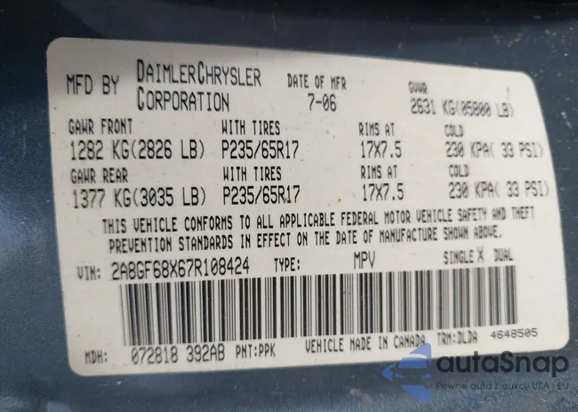 2A8GF68X67R108424: 43765821