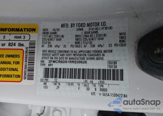 3FMCR9D91RRE00626: 43765825