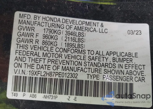 19XFL2H87PE012302: 43767358