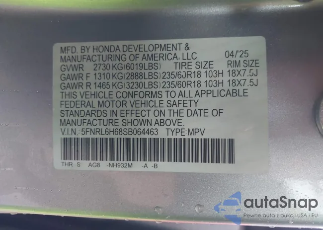 5FNRL6H68SB064463: 43767566