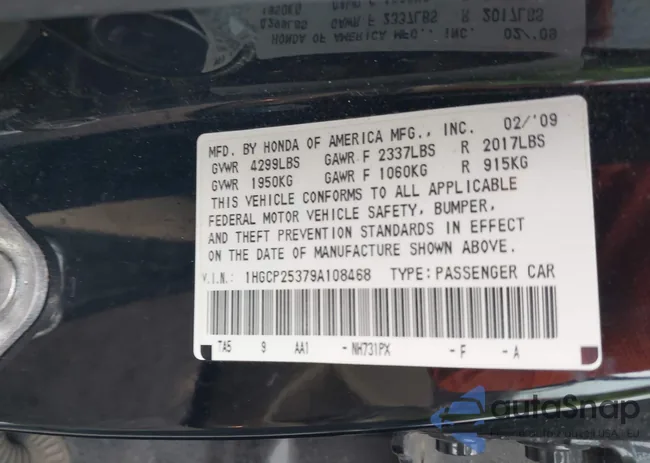 1HGCP25379A108468: 43766621