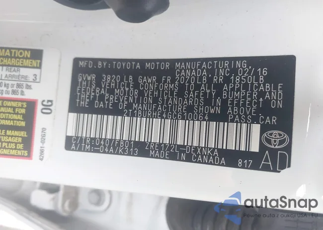 2T1BURHE4GC610064: 43766952