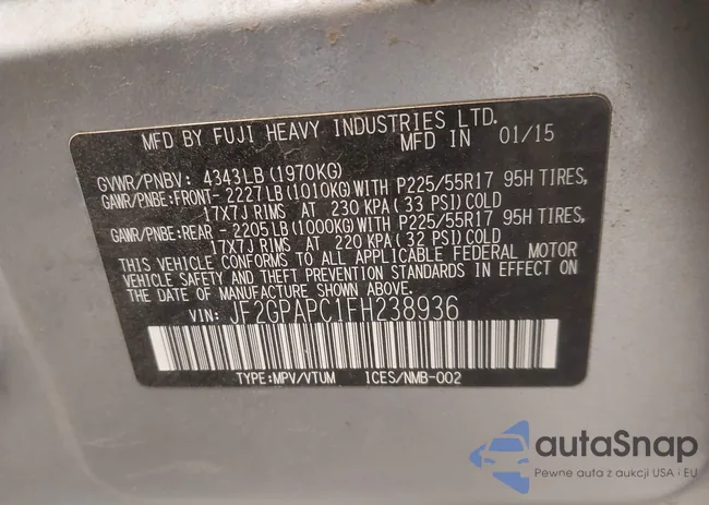 JF2GPAPC1FH238936: 43767628