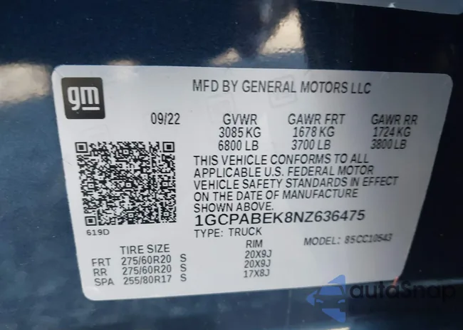 1GCPABEK8NZ636475: 43767666