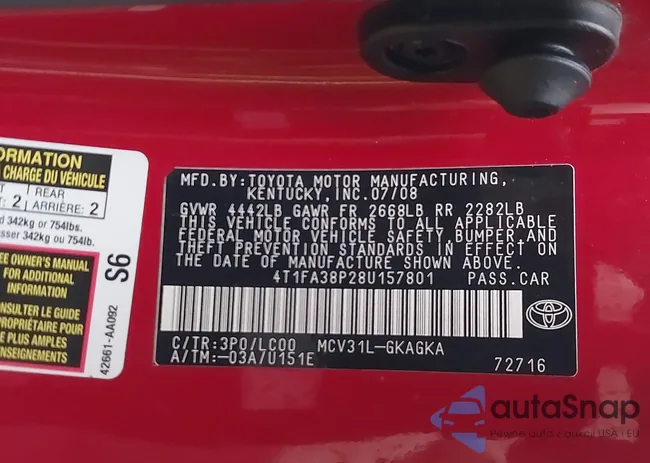 4T1FA38P28U157801: 43767702