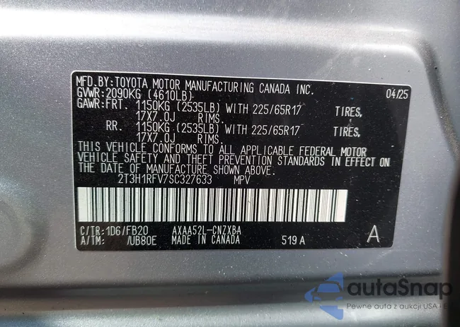 2T3H1RFV7SC327633: 43769147