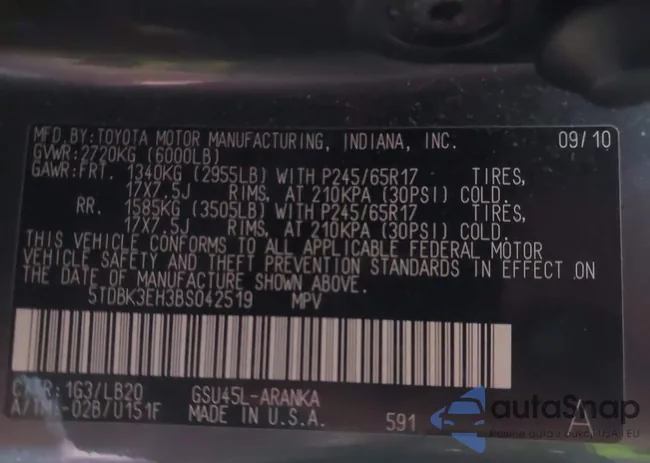 5TDBK3EH3BS042519: 43769325