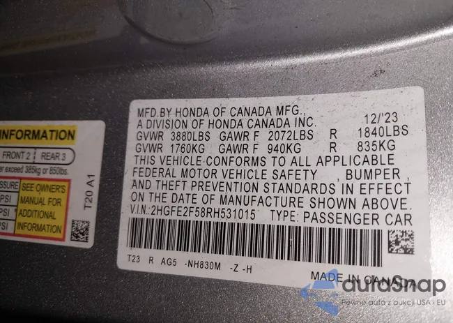 2HGFE2F58RH531015: 43768612