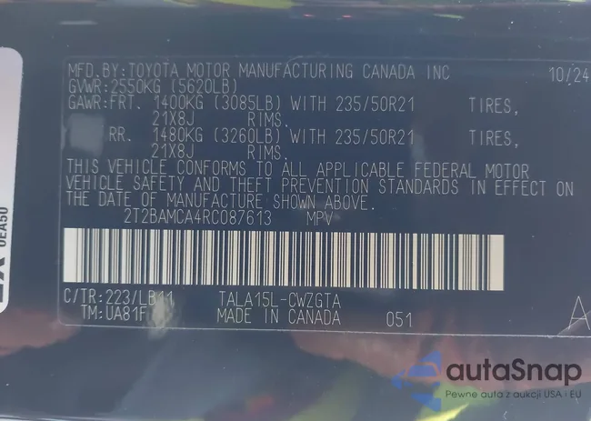 2T2BAMCA4RC087613: 43768699