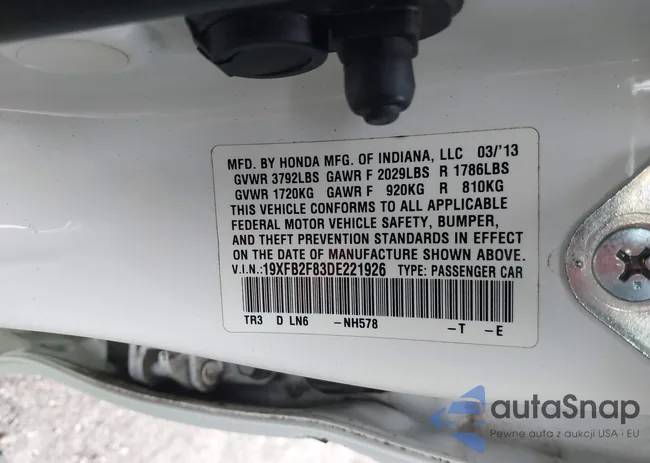 19XFB2F83DE221926: 43768704