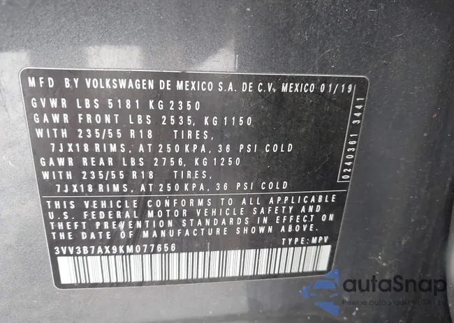 3VV3B7AX9KM077656: 43770004