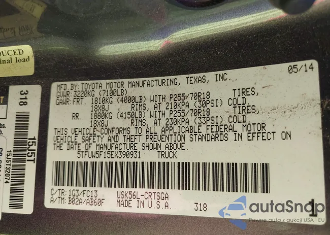 5TFUW5F15EX390931: 43770099