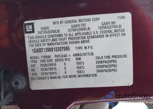 1GKDT13W812207986: 43770153