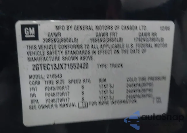 2GTEC13JX71552420: 43770302