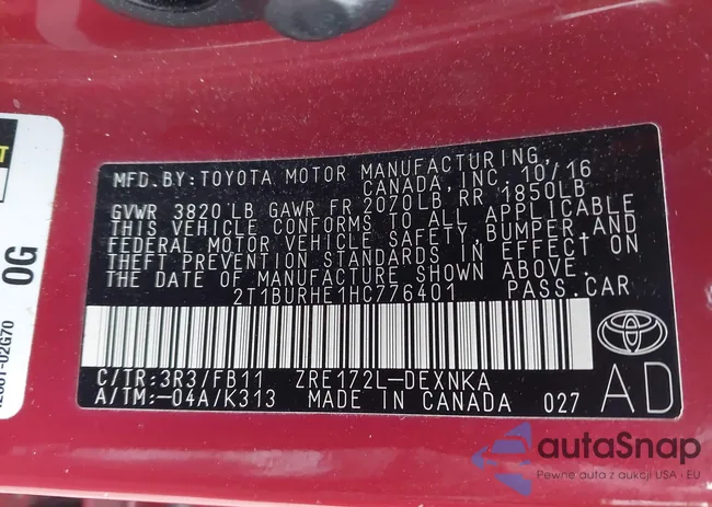 2T1BURHE1HC776401: 43770486