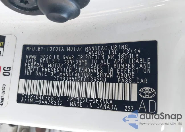 2T1BURHE2EC136290: 43769723